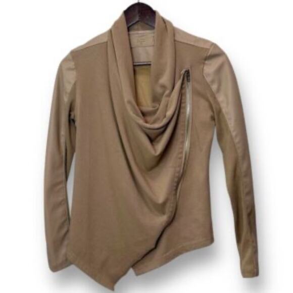 Blank NYC Womens Tan Drape Moto Jacket Asymmetrical Zip Biker Size SMALL - Picture 10 of 10